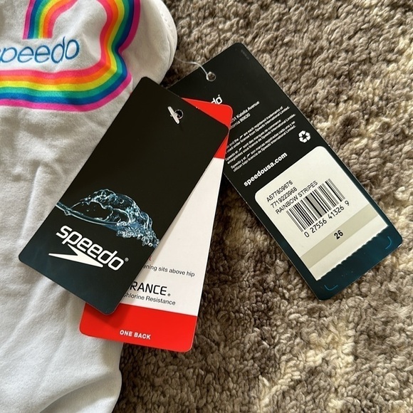 NWT Speedo Endurance One Back One Piece Swimsuit Pride Rainbow Stripes Women - Picture 2 of 2